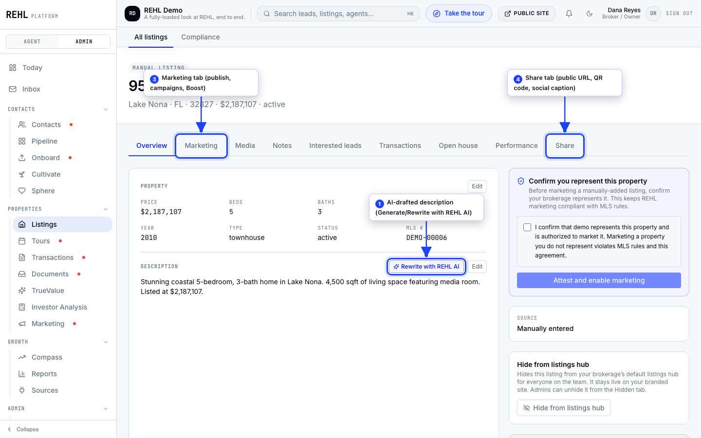 REHL AI drafting listing copy.