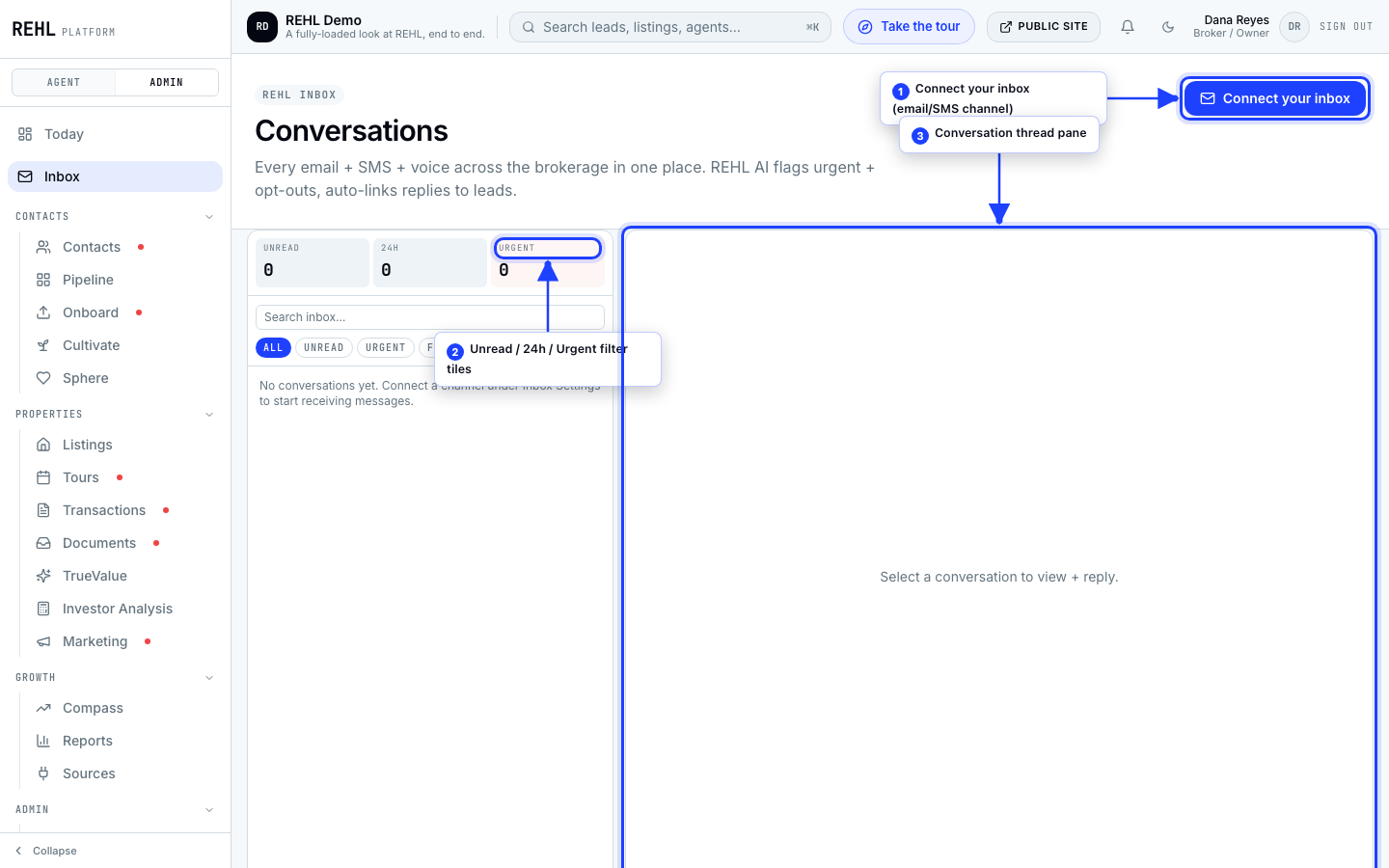Threads on the left, the conversation on the right.